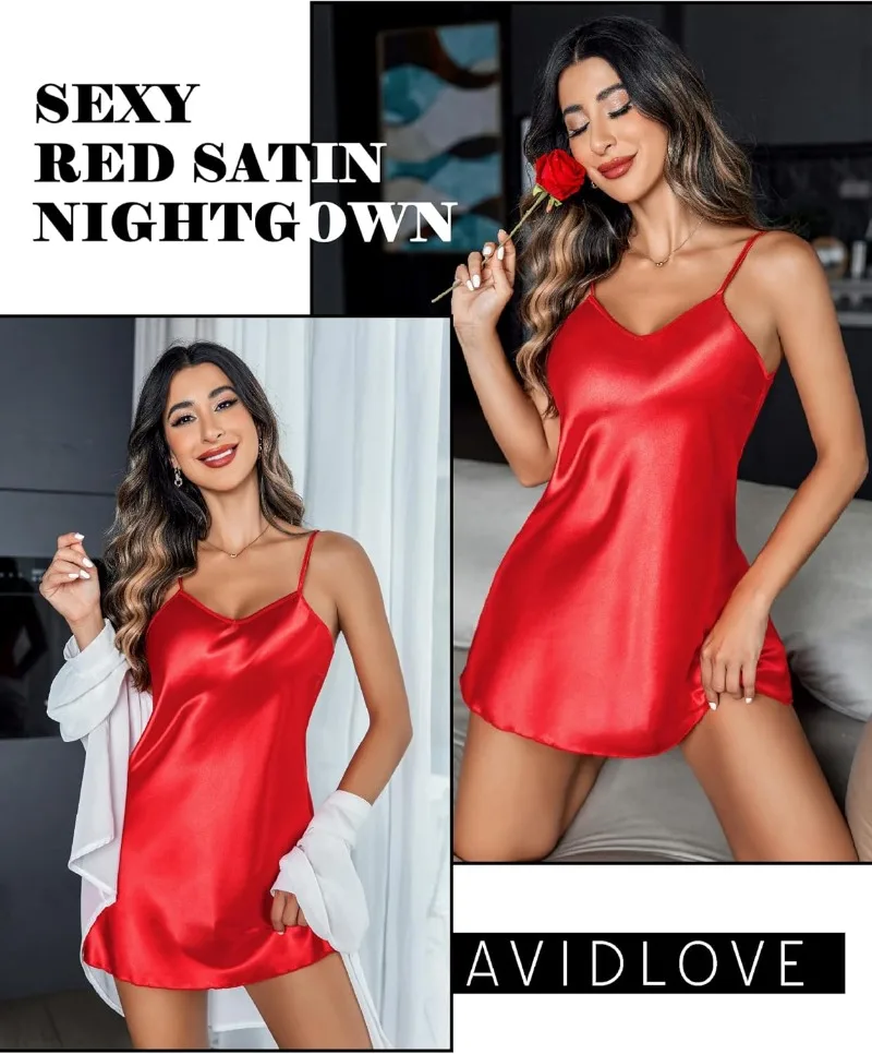 Women Satin Nightgown Babydoll Lingerie Dress Sexy Sleepwear Mini Slip Chemise Nightwear Sexy Costume Women Plus Size Lingerie