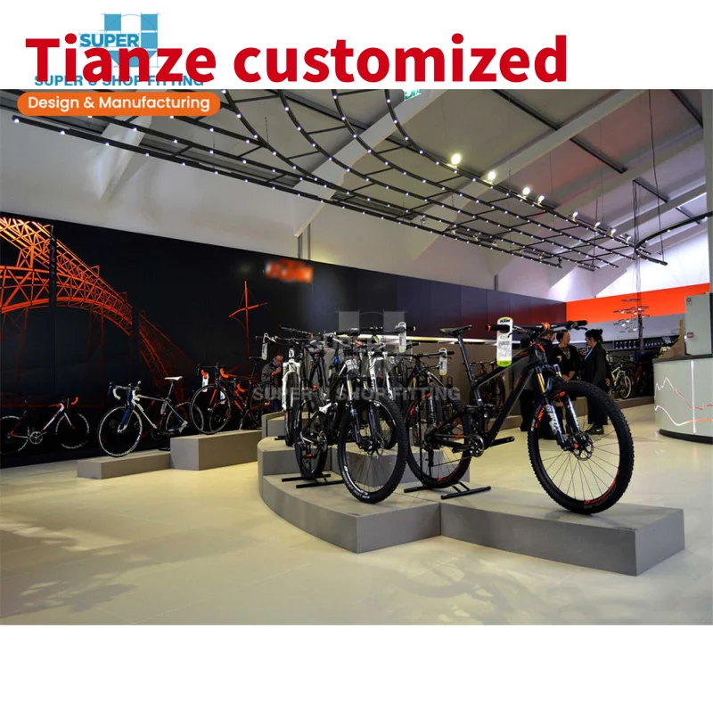 (customized)Retail Cycling Shop Interior Fashion Tailor Made Design Exercise Mountain Bike Shop Display Rack Showroom Decoration