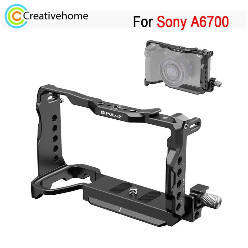 PULUZ Video Camera Cage For Sony A6700 Camera Aluminum Alloy Metal Stabilizer Rig Expansion Frame Cage with 1/4 3/8 Screw Holes