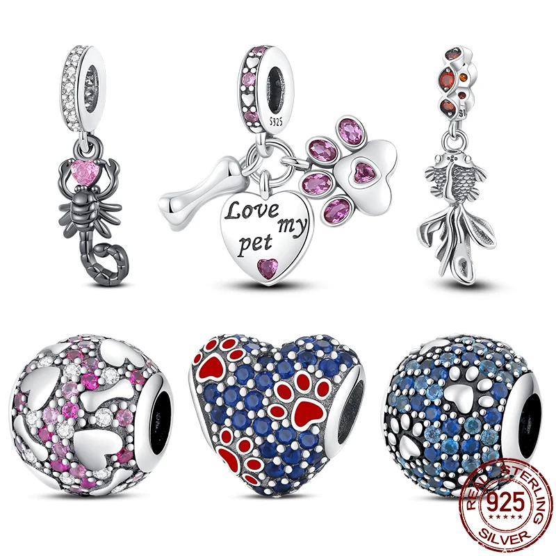 

Fit Original Pandora Bracelet 100% 925 Sterling Silver Cute Pet Scorpion Koi Charms Beads For Women Fine DIY Travel Jewelry Gift