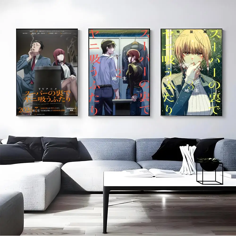 Manga Smoking Behind the Supermarket with You Poster Self-adhesive Art Waterproof Paper Sticker Coffee House Bar Room Wall Decor