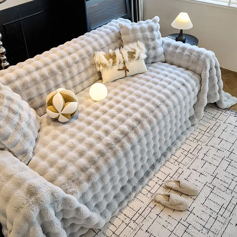 1PC-Plush sofa towel sofa cover integrated winter plush thick anti slip all inclusive universal sofa towel