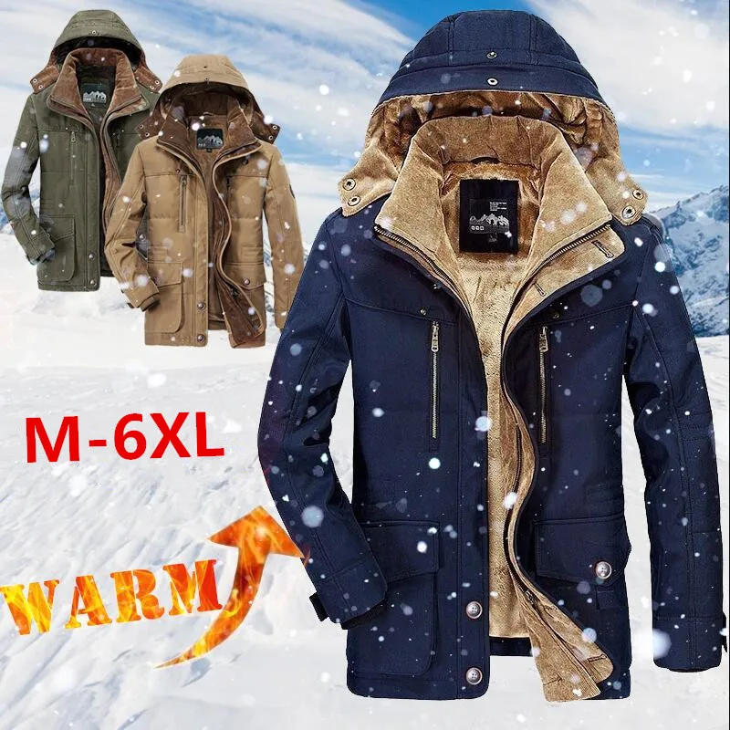 

2022 Winter Cotton Jacket Men Fleece Hooded Thicken Parkas Men's Jackets Outwear Hat Detachable Coats Man Jaqueta Masculina w404