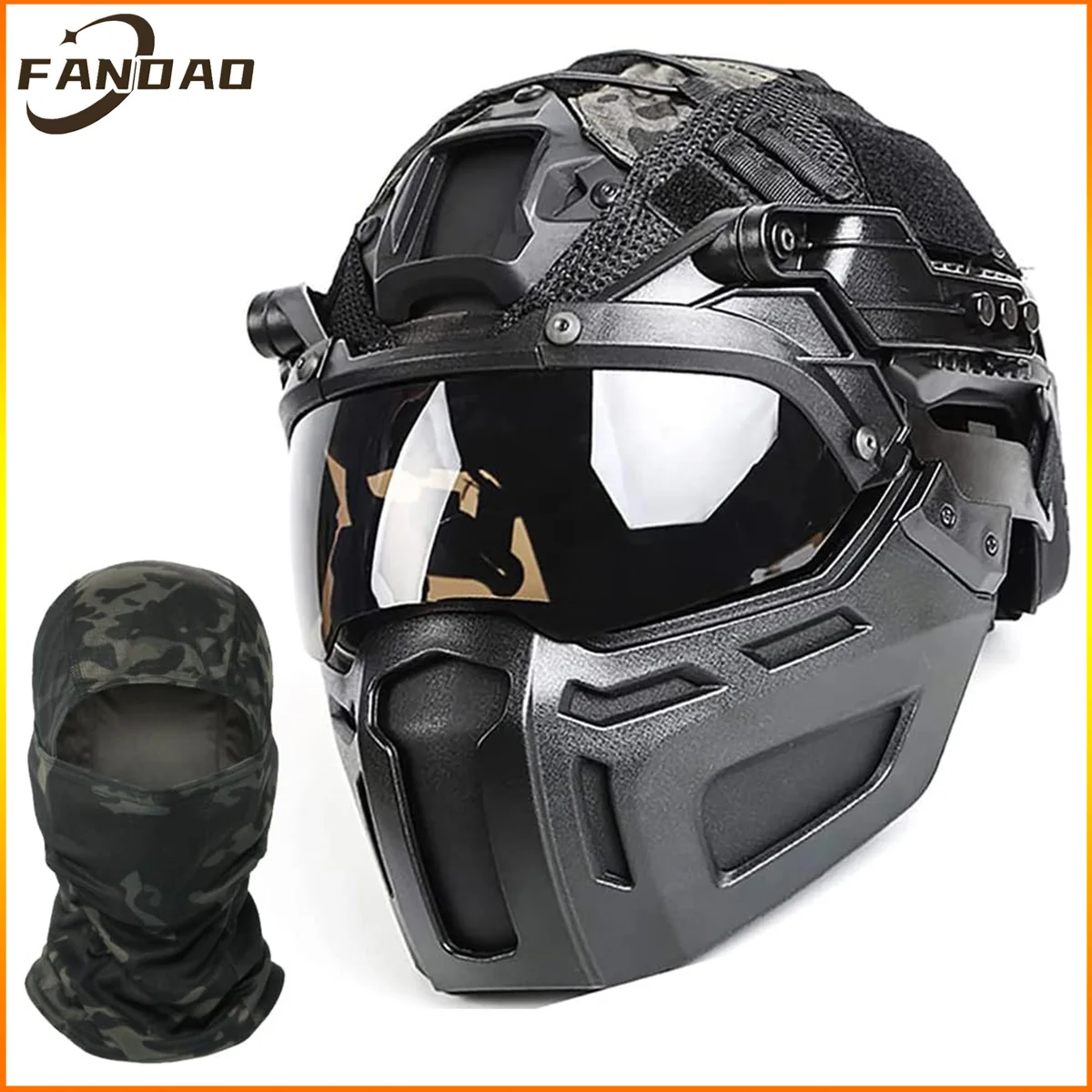 

Airsoft Fast Tactical Helmet with Helmet Cover Full Face Paintball Mask and Goggles Set for Outdoor Hunting CS Military CBQ Game