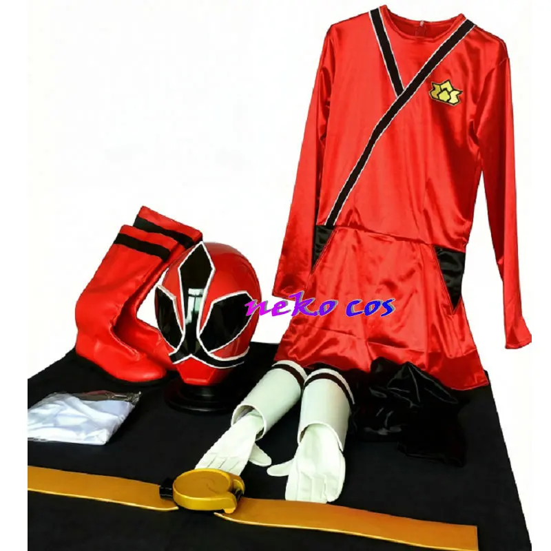 nekocos Samurai Sentai Shinkenger Shinken red fullset bpdysuit gloves mask belt shoes armcover Cosplay Costume Custom Size