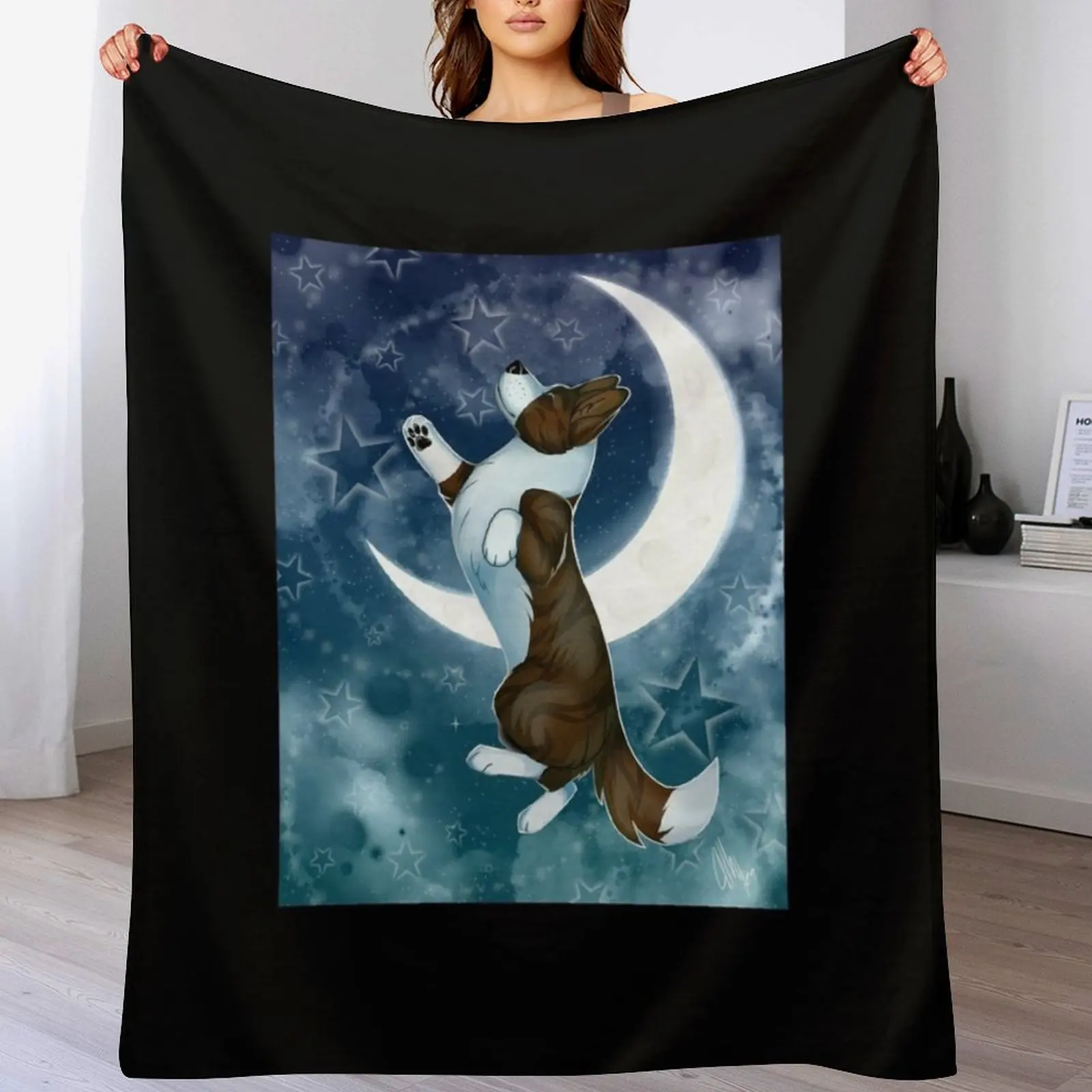 Reach For The Stars - Cardigan Welsh Corgi Throw Blanket valentine gift ideas Custom Cute Plaid Blankets