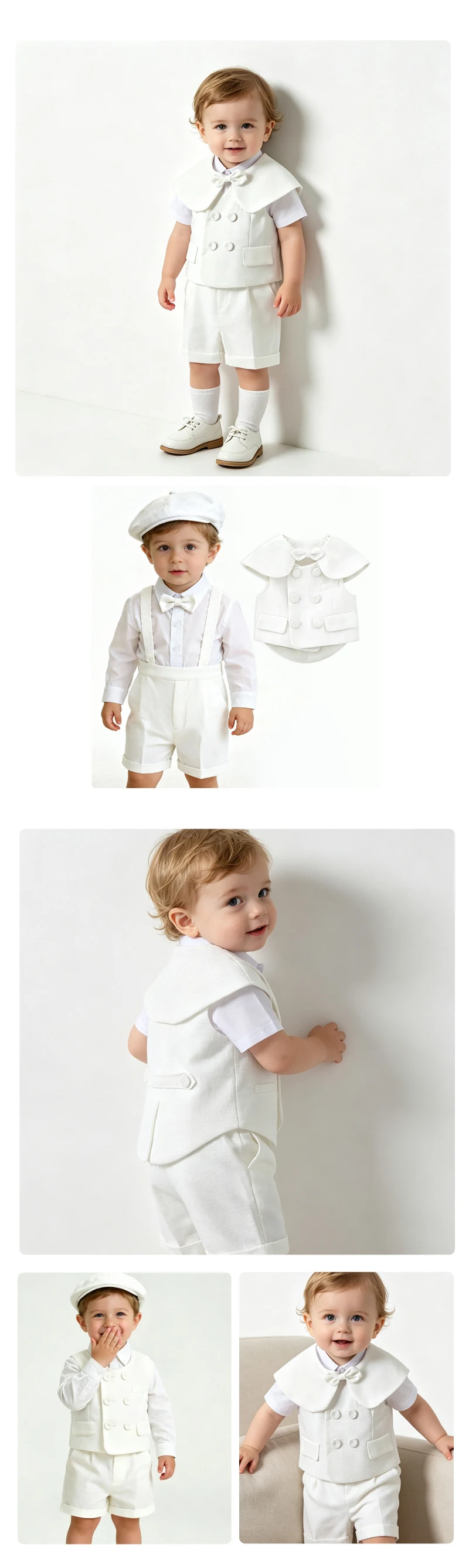 Premium Kleinkind Jungen Weißer Anzug 4-teiliges Westen-Set Kinder Tauf- und Christening-Outfit Hochzeit Geburtstag Ringträger Gentleman-Kostüm – Detail 2
