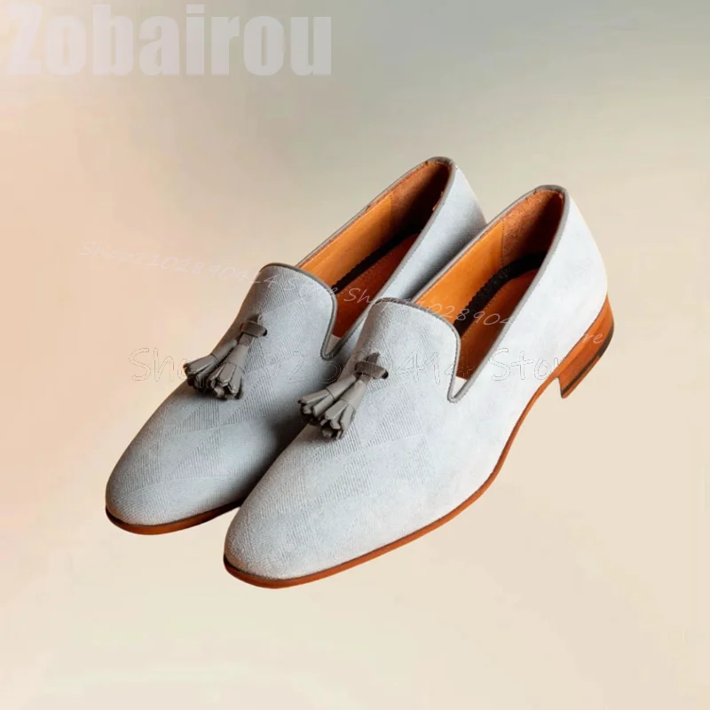 Gray Tassels Decor Brown Sole Penny Loafers Fashion Slip On Men Shoes Luxurious Handmade Party Banquet Office Men Casual Shoes