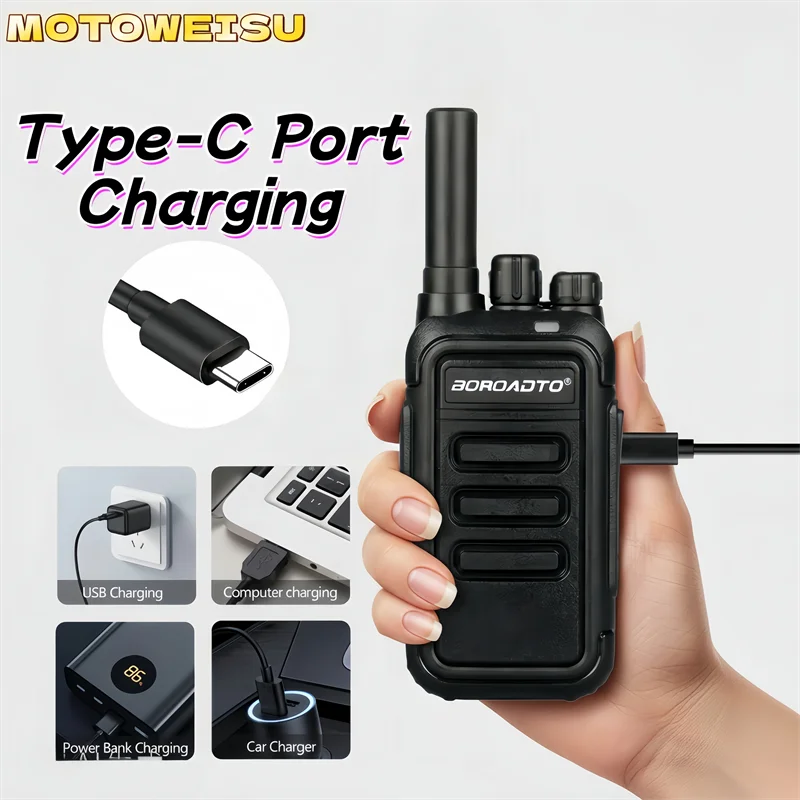 Mini Walkie Talkie UHF 400-470MHz Rechargeable Two Way Radio Long Range Portable Walky Talky VOX Handsfree for Outdoor Camping