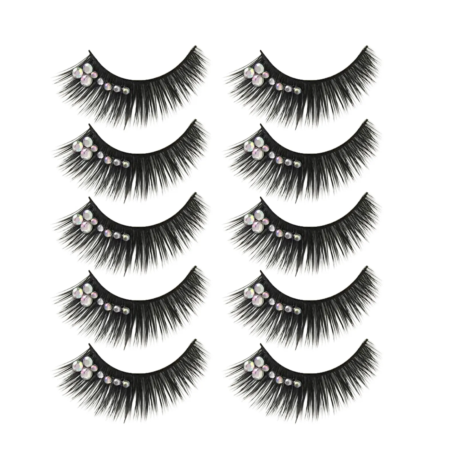 

5Pairs Diamond Rhinestone Fake Eyelashes for Stage Performance Dance Club Party Cosplay Exaggerated Glamorous Lash Extensions