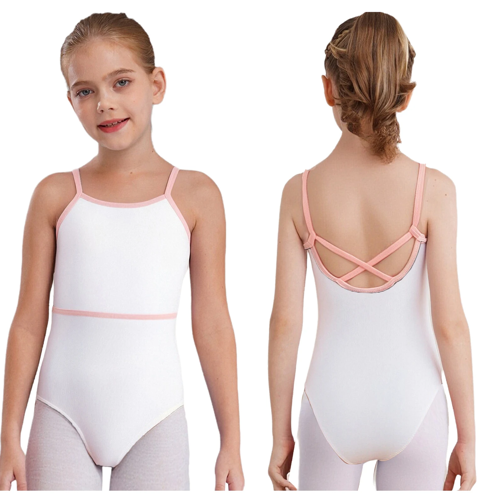 어린이 소녀 귀여운 리본 매듭 주름 메쉬 오버레이 발레 레오타드 백리스 바디수트 체조 발레 연습 공연 의상
