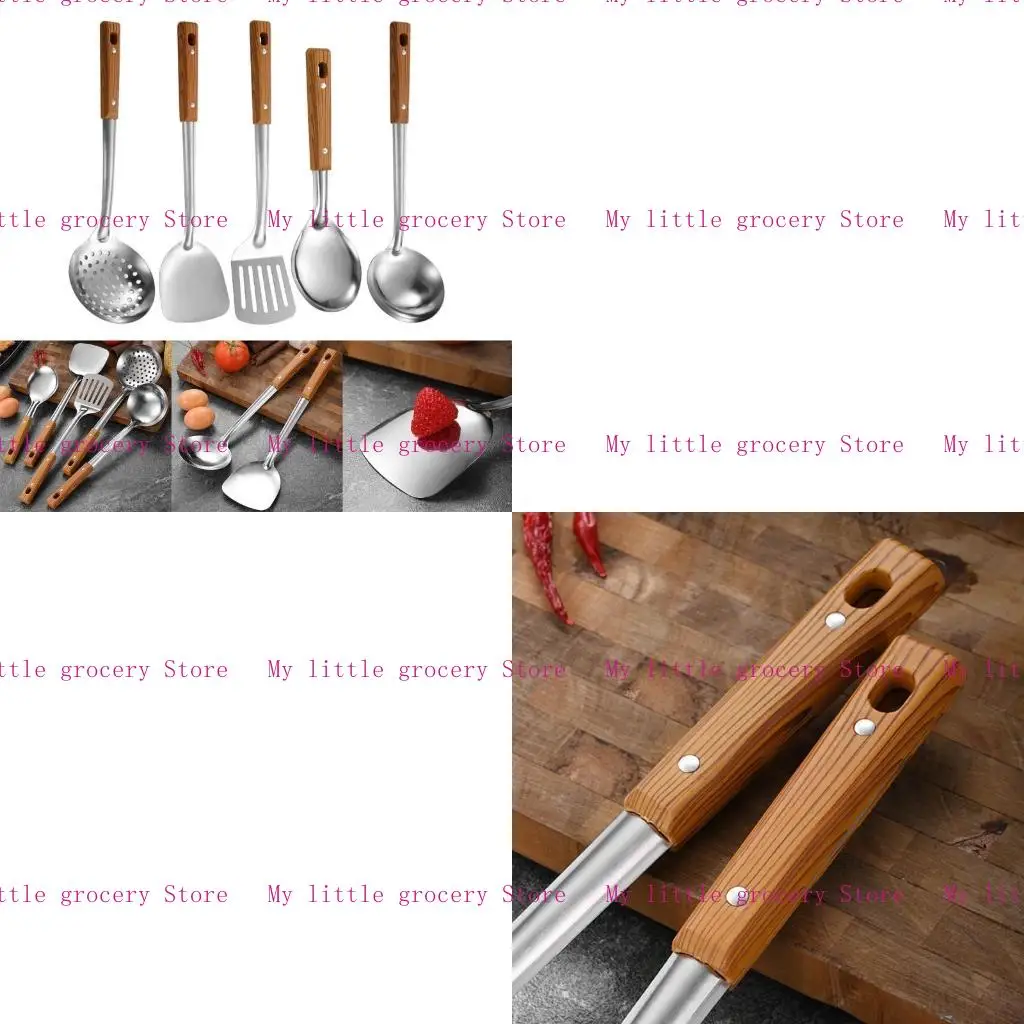 

D5BD 5Pcs Stainsless Steel Cooking Utensils Spatulas Rice Spoon Fryings Shovel Soup Ladles