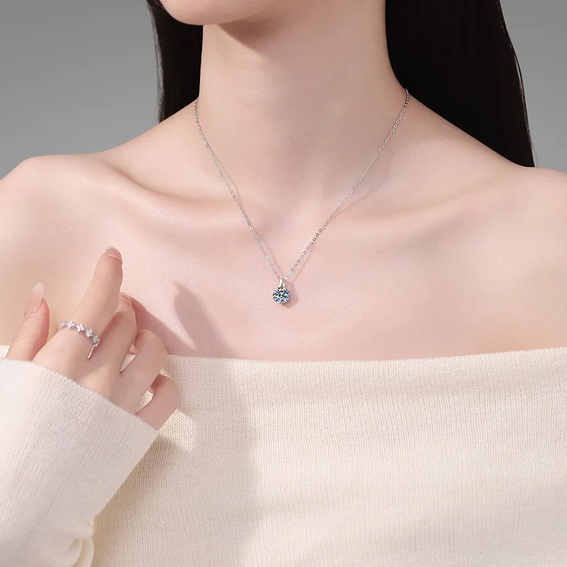 S925 الفضة الذهب الأبيض مطلي 1CT D اللون حورية البحر المسيل للدموع مويسانيتي قلادة قلادة للنساء ، أنيقة غرامة مجوهرات هدية