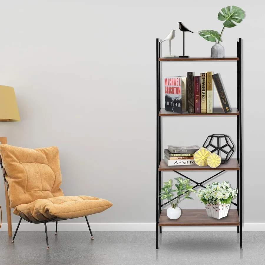 

Simple And Beautiful Four Story Steel Wood Bookshelf