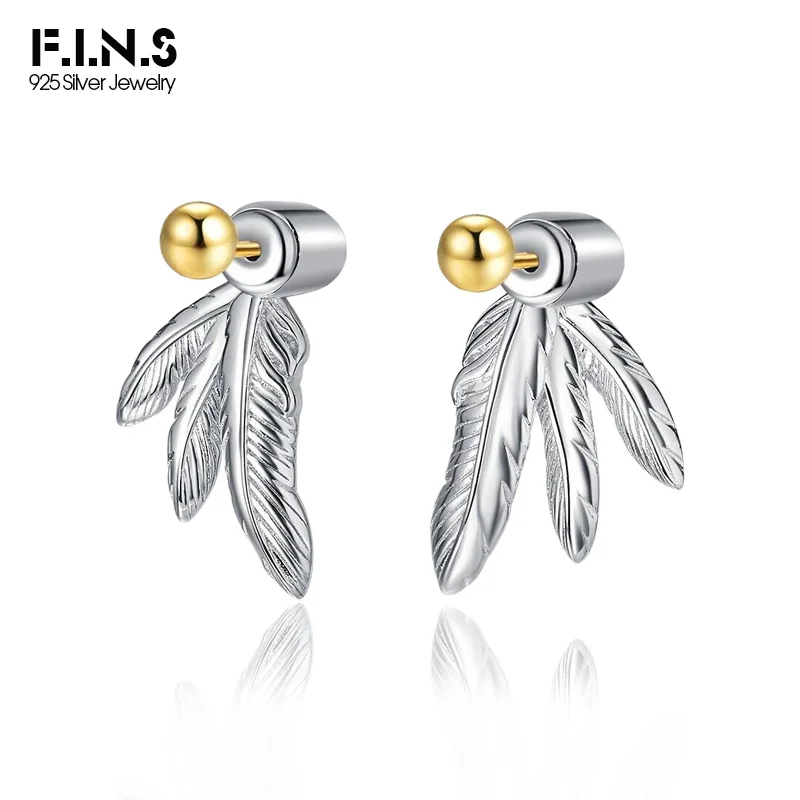 F.I.N.S Original Design 925 Sterling Silver Feather Gold Bead Earrings Detachable Piercing Ear Studs Fine Women Accessories