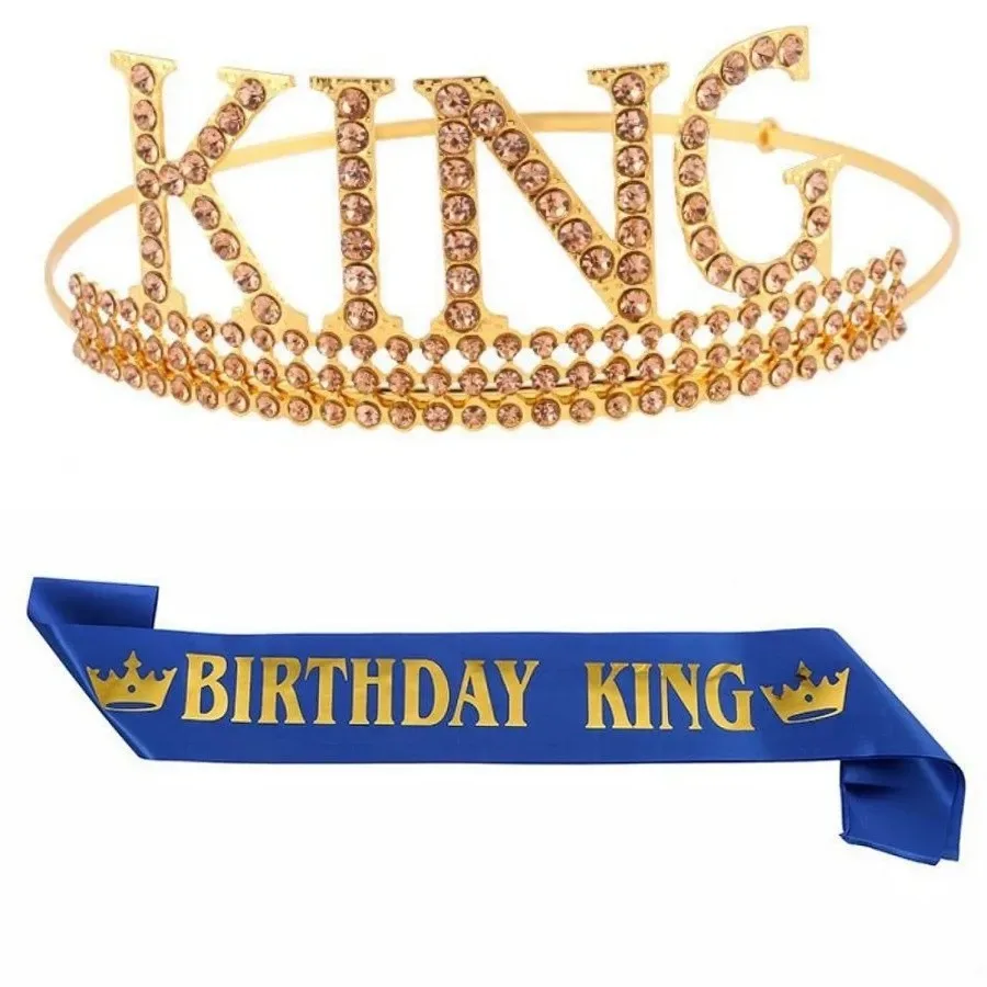 Royal Birthday Accessories for Men - Gold Metal Crown, Sash, for King Themed Party Decorations - view 6