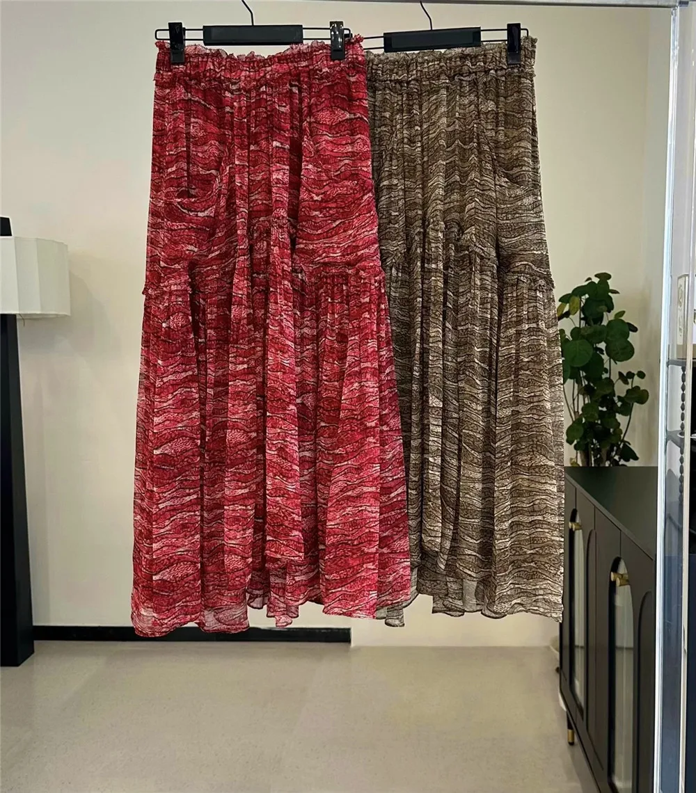 

2025 New Women's Retro French Irregular Print Skirt Elastic Waist Slim All-Match A-Line Skirt