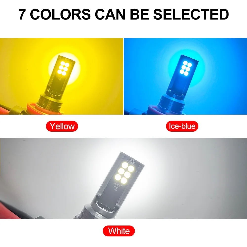 2Pcs H8 H3 H7 H11 Car 12 LED Fog Light Bulb 9005 HB3 9006 HB4 6000K White Yellow Ice Blue Auto Fog Lamp