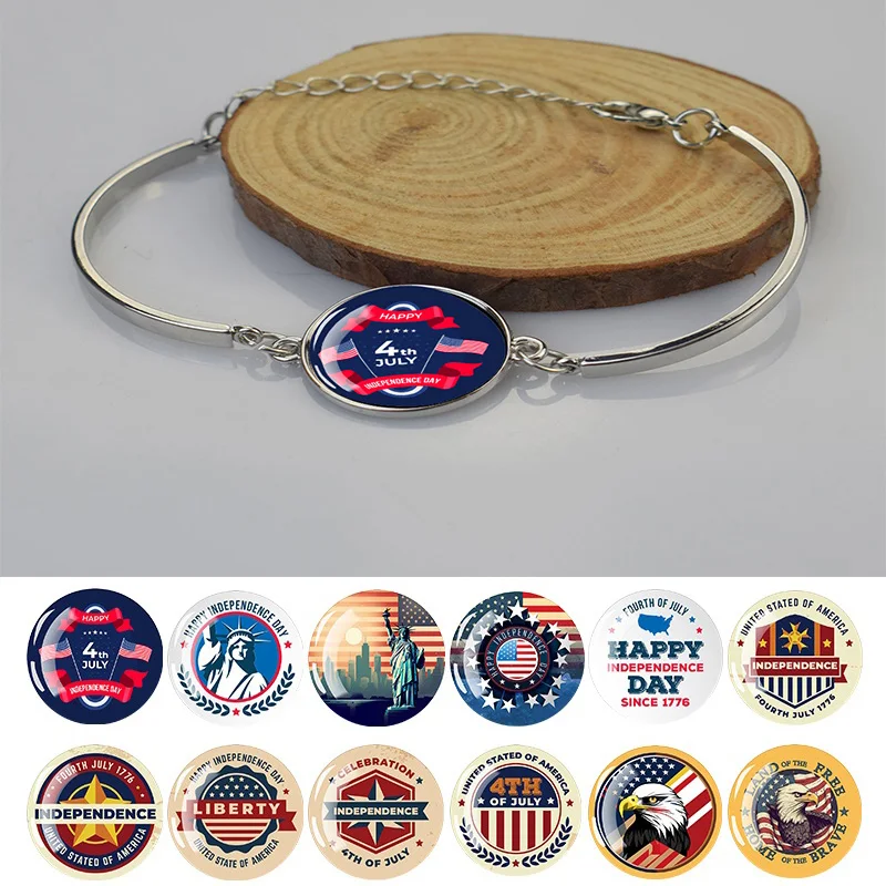 Fourth of July Independence Day Statue of Liberty Dome Glass Alloy Bracelet US Flag Jewelry Commemorative Gift