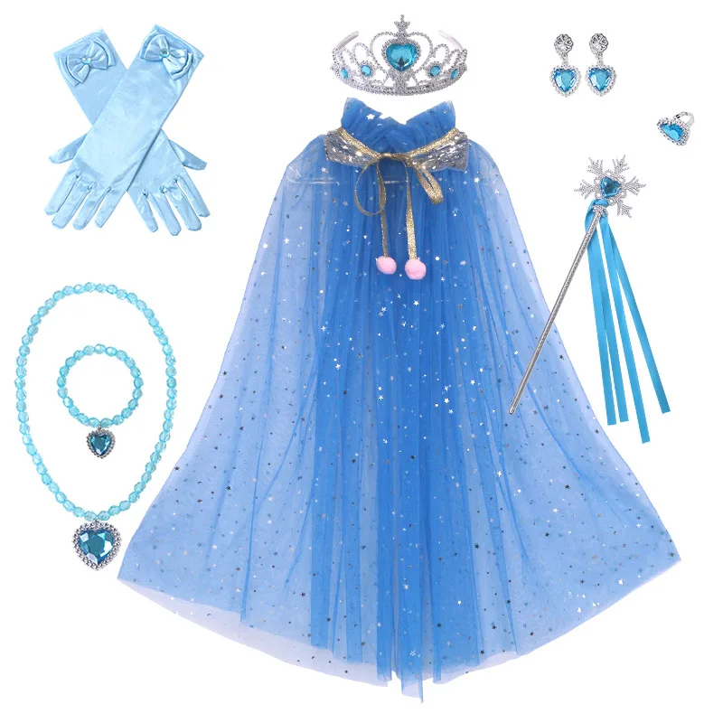 Ice Princess Cosplay Christmas Cloak with Magic Stick Crown Necklace earing Halloween Girl