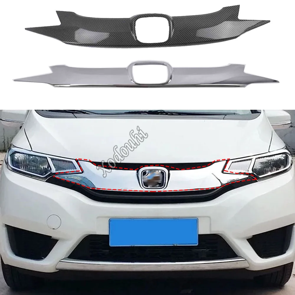 

For Honda Fit Jazz 2014 2015 2016 2017 Car Styling Body ABS Chrome License Plate Trim Racing Grid Grill Grille Hoods Panel Frame