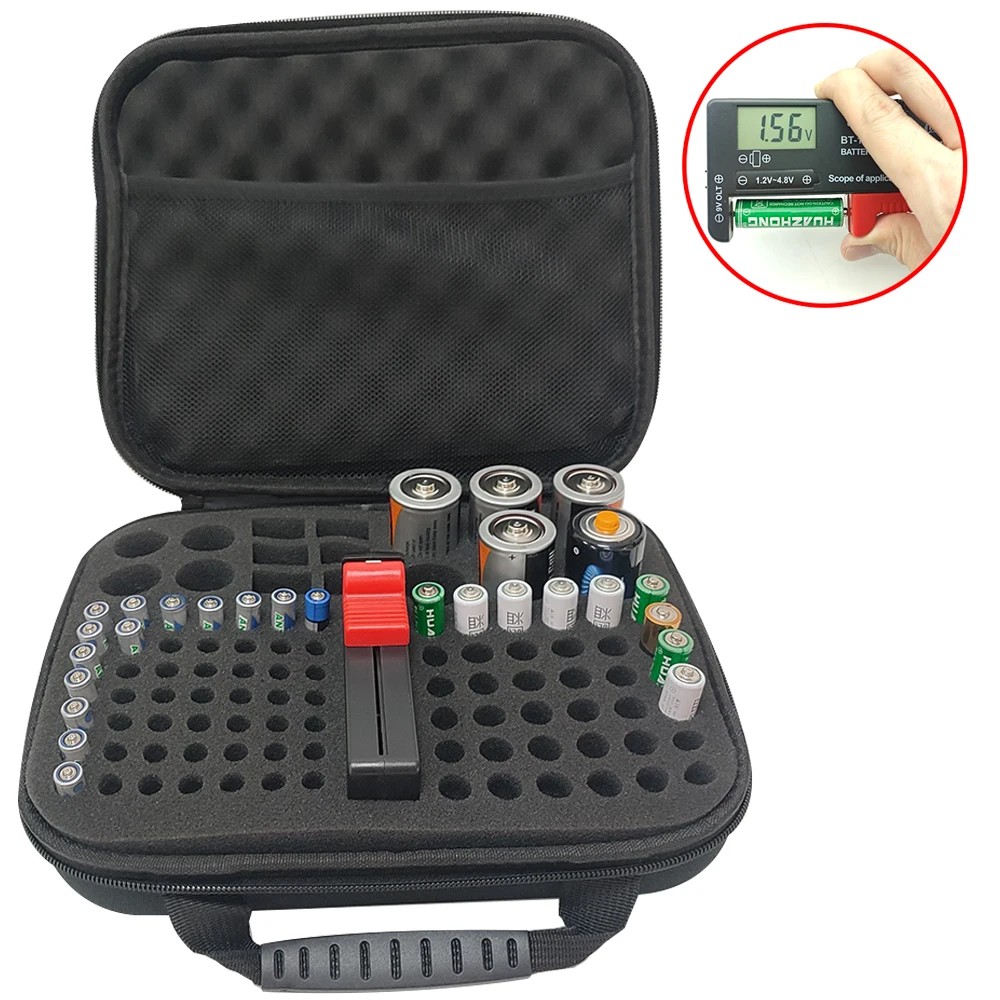 Batterie-Aufbewahrungstasche, Tester, Batterie-Etui, EVA-Werkzeug, Reißverschlusstaschen, Behälter, wasserdichte Reisebox für AA AAA 9V C – Detail 4
