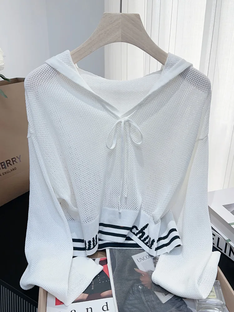

Sweet Cute Solid Knitted Versatile Sweater Spring Hollow Out Crop Top Vintage Japanese Streetwear Y2k Sweaters Long Sleeve Tops