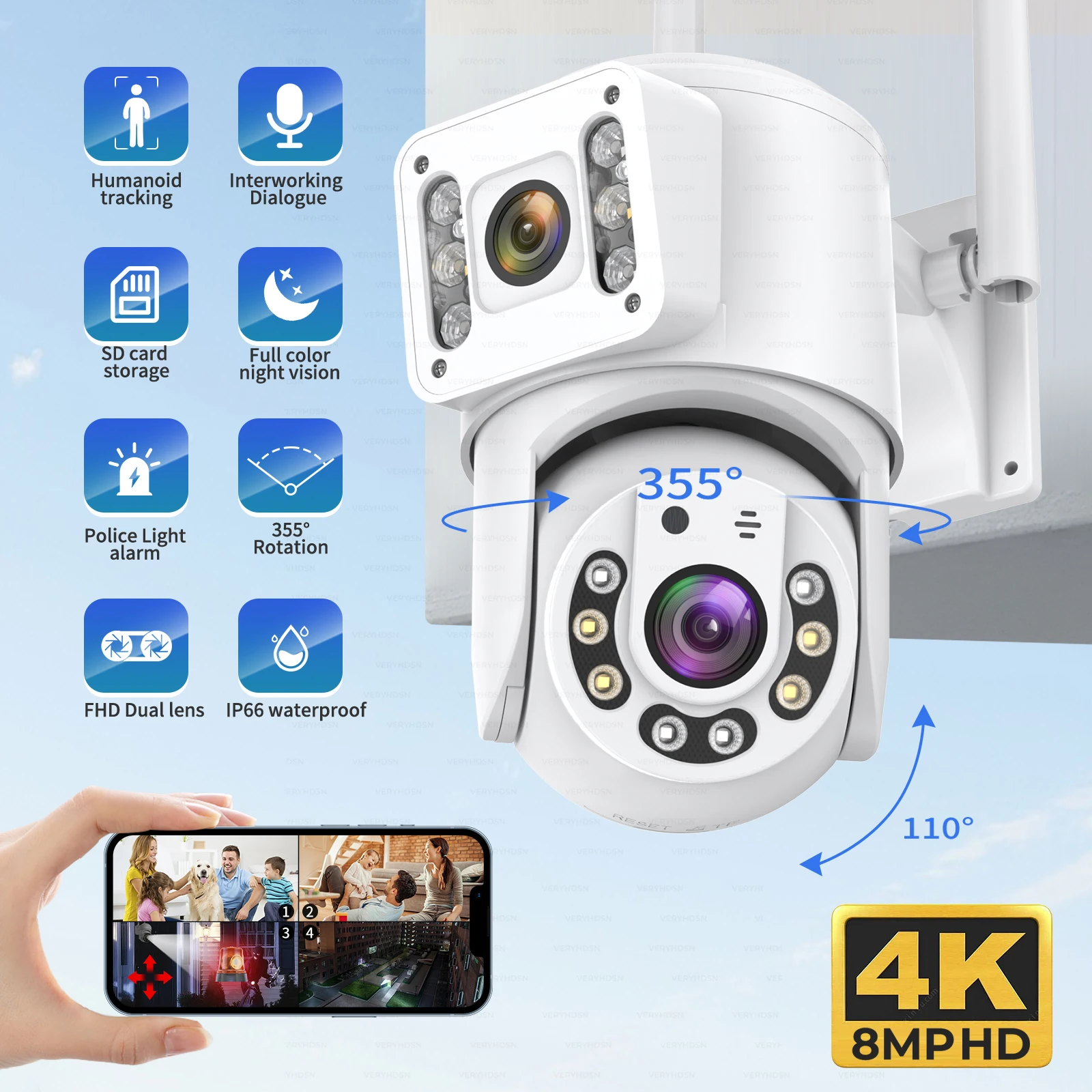 

1/2PCS 8MP PTZ 5G Wifi Camera Dual Lens Human Detect Tracking Outdoor CCTV Security Waterproof Surveillance Cameras Night Vision