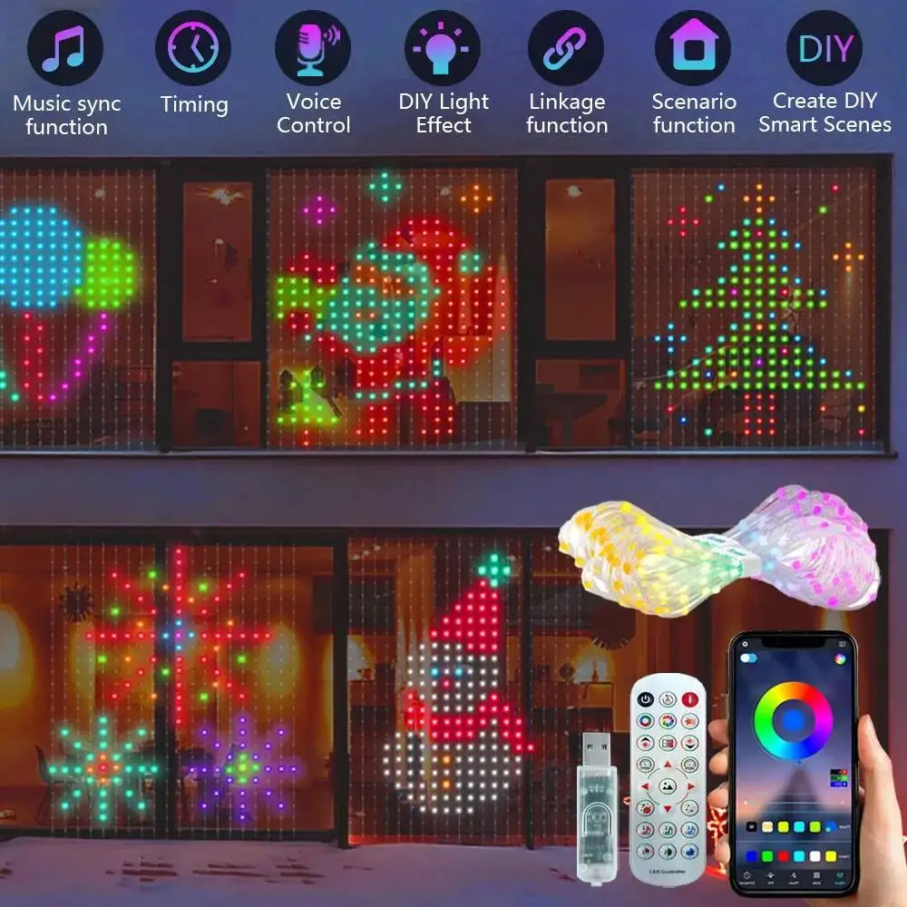 

Smart Curtain Light APP Control RGB Dimmable DIY Pattern Music Ambient Lighting For Home Holiday Party Christmas Decoration