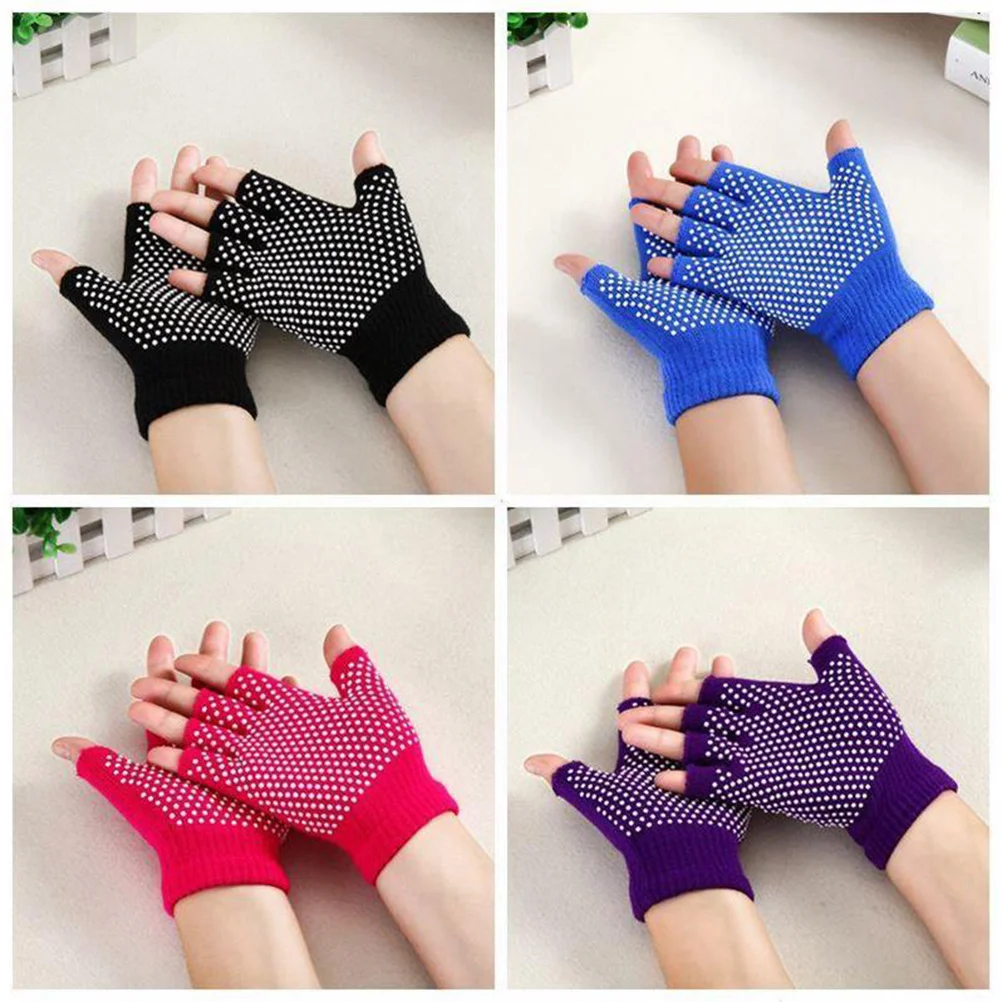 

4Pairs Non-Slip Yoga Gloves Cotton Breathable Fingerless for Exercise Workout Gym Fitness Durable Half Finger Gloves