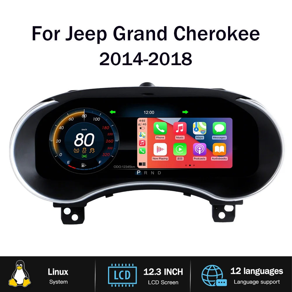 Digital Instrument Cluster for Jeep Grand Cherokee 2014-2018 Speedometer,Dashboard,Gauge,12.3’' HD LCD IOS Carplay Android Auto