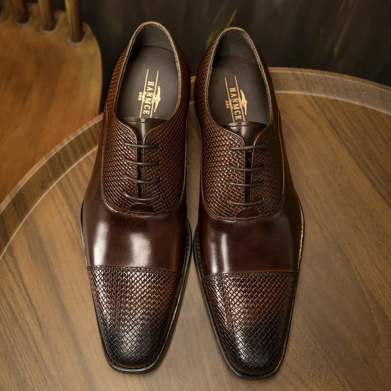 Three-joint men's business formal shoes, British style cowhide leather shoes for men Oxford shoes