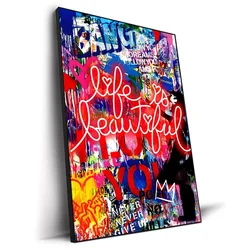 Banksy Street Art Life Is Beautiful Posters and Prints HD Canvas Painting Pop Wall Art Picture for Home Bedroom Decoration Mural