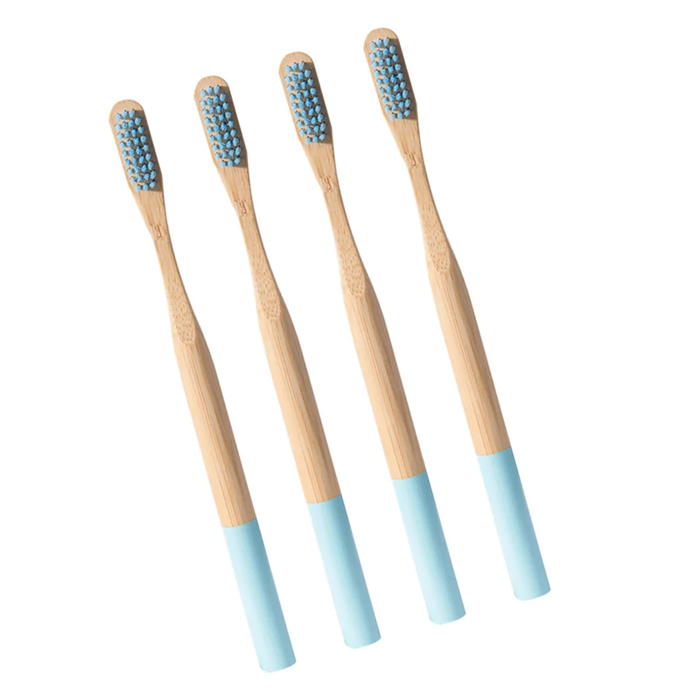 4 pçs aperto confortável escova de dentes adultos pele macia cerdas convenientes de madeira com alças coloridas diferentes céu-azul