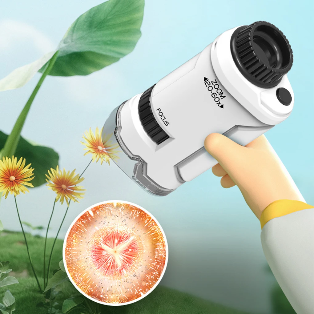 Kid Pocket Microscope Science Experiment Toy Kit 60-120x Educational Mini Handheld Microscope with Light Children Christmas Gift