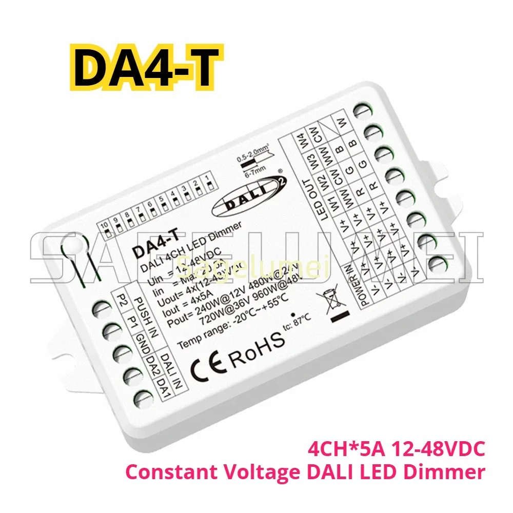 4CH*5A Skydance 12-48VDC DALI Dimmer DA4-T Constant Voltage Push Switch Dimmer for Single Color CCT RGB RGBW Dimmable LED Light