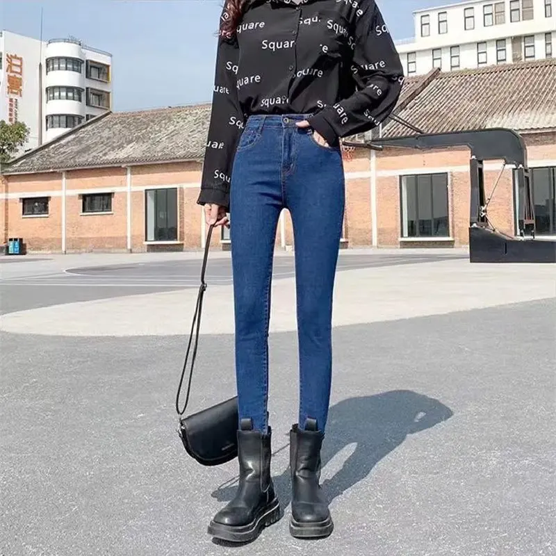 

plus Size High Waist Slim Fit Stretchy Denim Jeans Women's Spring Autumn New Style Nine Points Pants Cotton Elastic Fabric