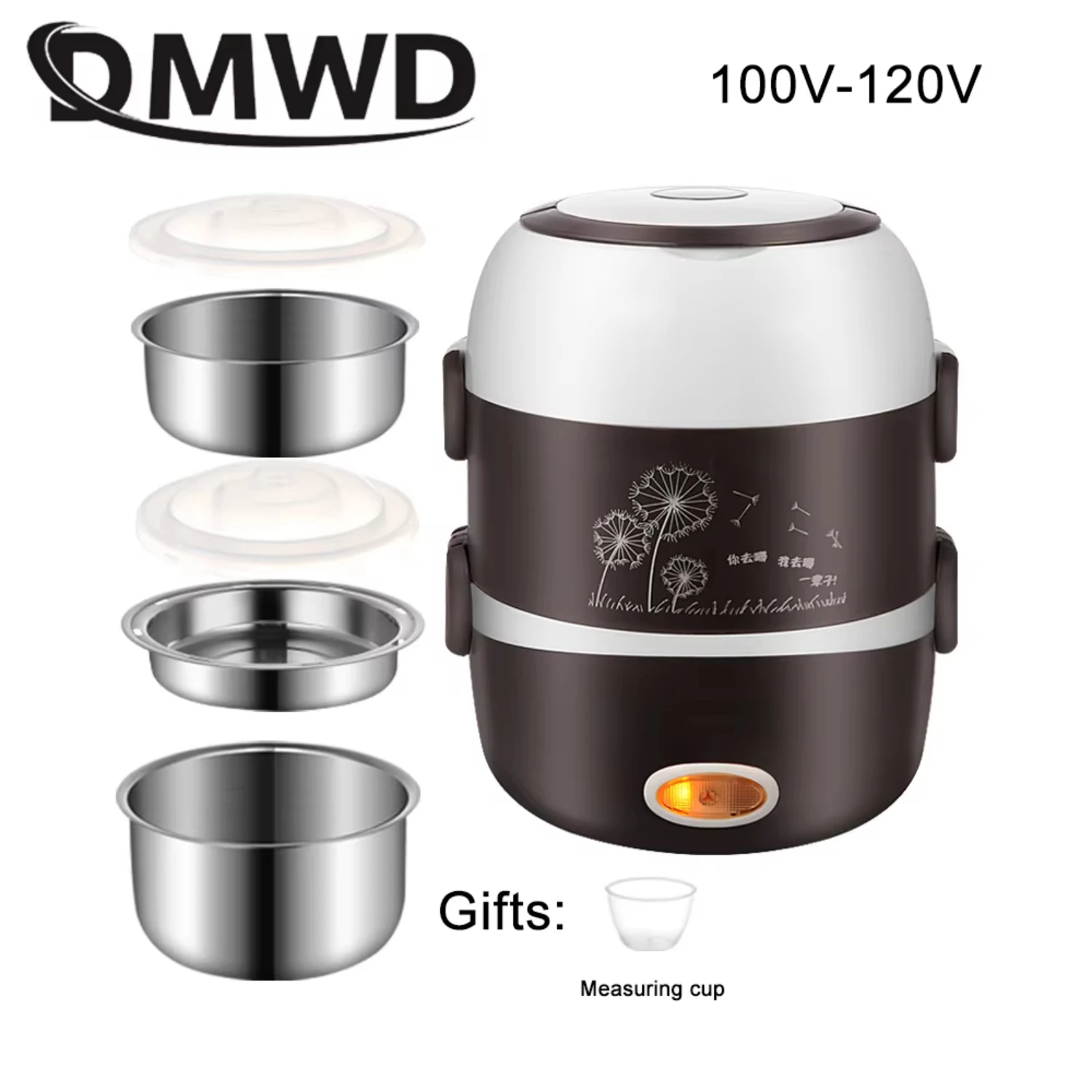 Mini  Rice Cooker Stainless Steel 2/3 Layers Food Container Steamer Portable Meal Heating Lunch Box Heater Warmer Bento