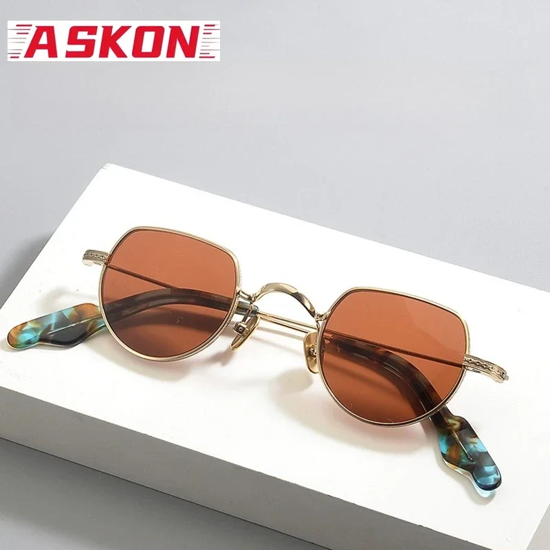 ASKON Lightweight Small Face Retro Polygonal Trendy Sunglasses Men Titanium Fashion Outdoor Cycling Glasses Man UV400 Travel for