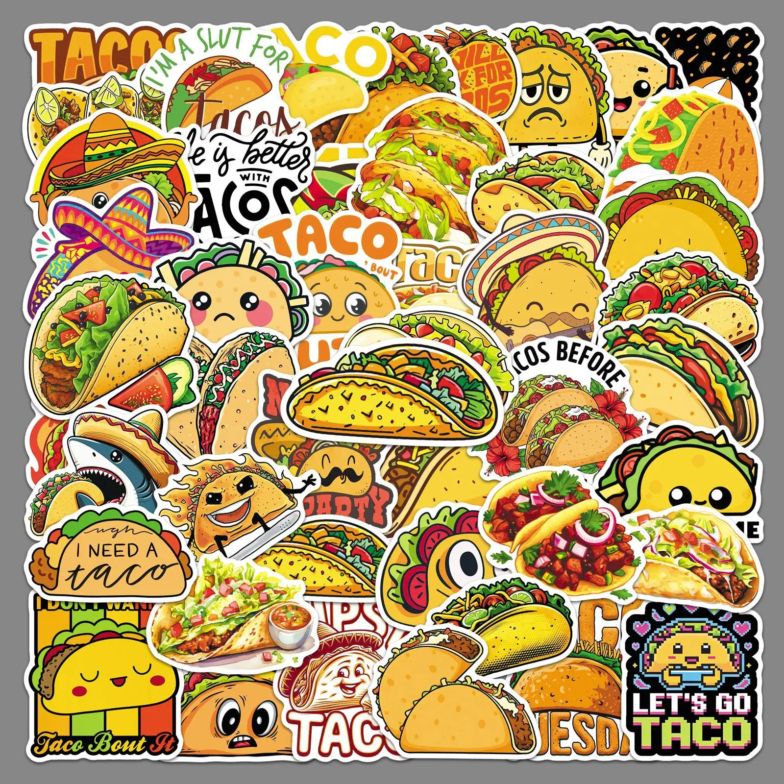 50 Tacos Mexican Taco stickers, retro graffiti stickers for snacks and food, computer guitar storage box, DIY stickers
