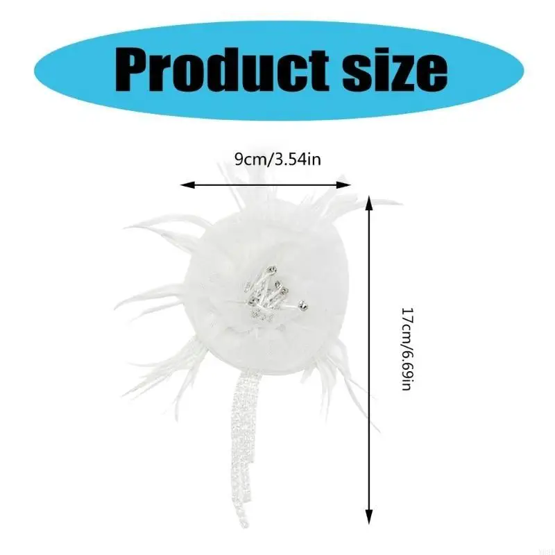 Furry Feathered Flower Brooch Wedding Party Corsage Scarf Pin for Party Outfit Y08E