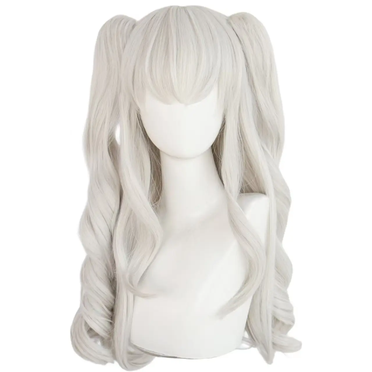 ‌ シャーロット コスプレウィッグ - 白いロングカーリーヘア、中村ゆり前髪、女性用アニメフルヘッドピース