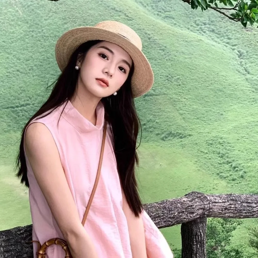 

New Anti-Sun Flat Top Hat Anti-UV Adjustable Sunscreen Hat Straw Foldable Panama Hat Vacation
