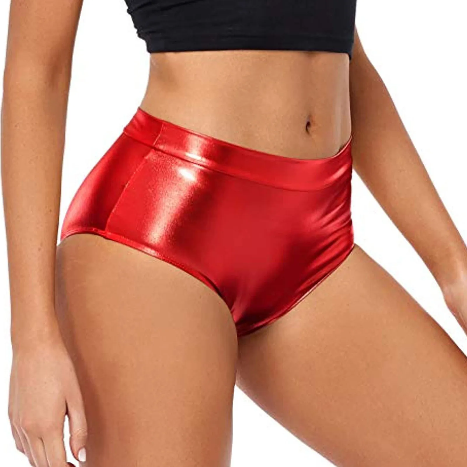 Women's Metallic Shorts High Waisted Seamless Rave Bottoms Shorts For Dancing Night Clubwear Short Pants Female Short Briefs