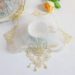 NEW Gold beads flowers embroidery table place mat cloth Wedding Christmas tea placemat kitchen Table decoration and accessories