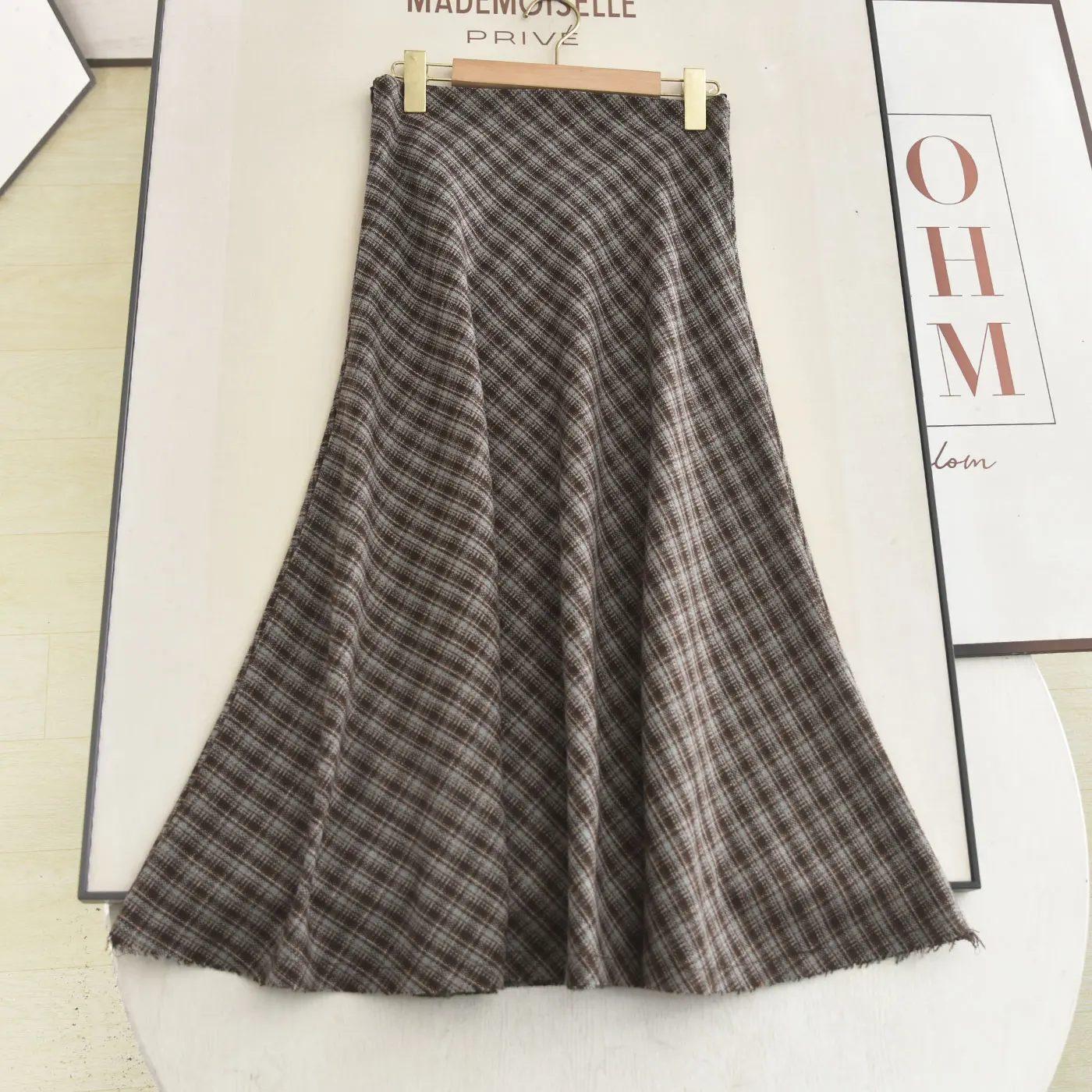 

High Waist Plaid Woolen Skirt Ele A-Line Umbrella Skirt Vintage Sle Women's Daily Wear Winter 2025 Faion Trend