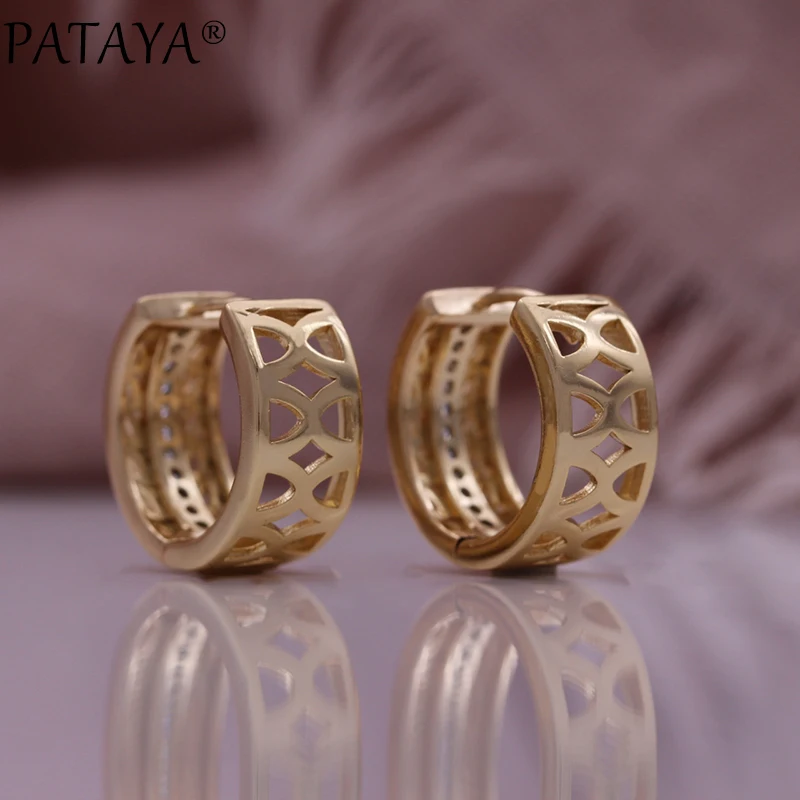 PATAYA 2024 New Micro wax inlay Zircon Circle Earrings 585 Rose Gold Color Women Creative Fashion Jewelry Metal Earrings