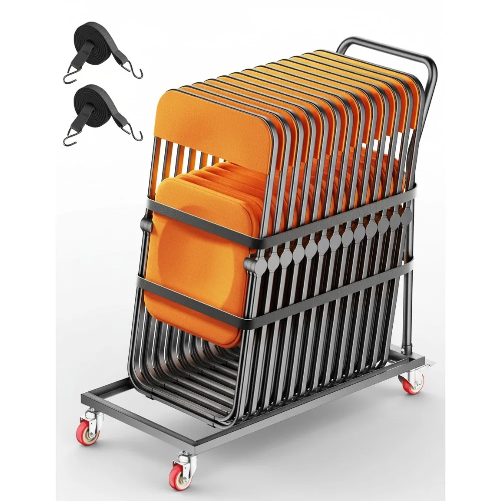 

Heavy-Duty Folding Chair Cart, 300LB Capacity Storage Dolly with Wheels for Church School Events