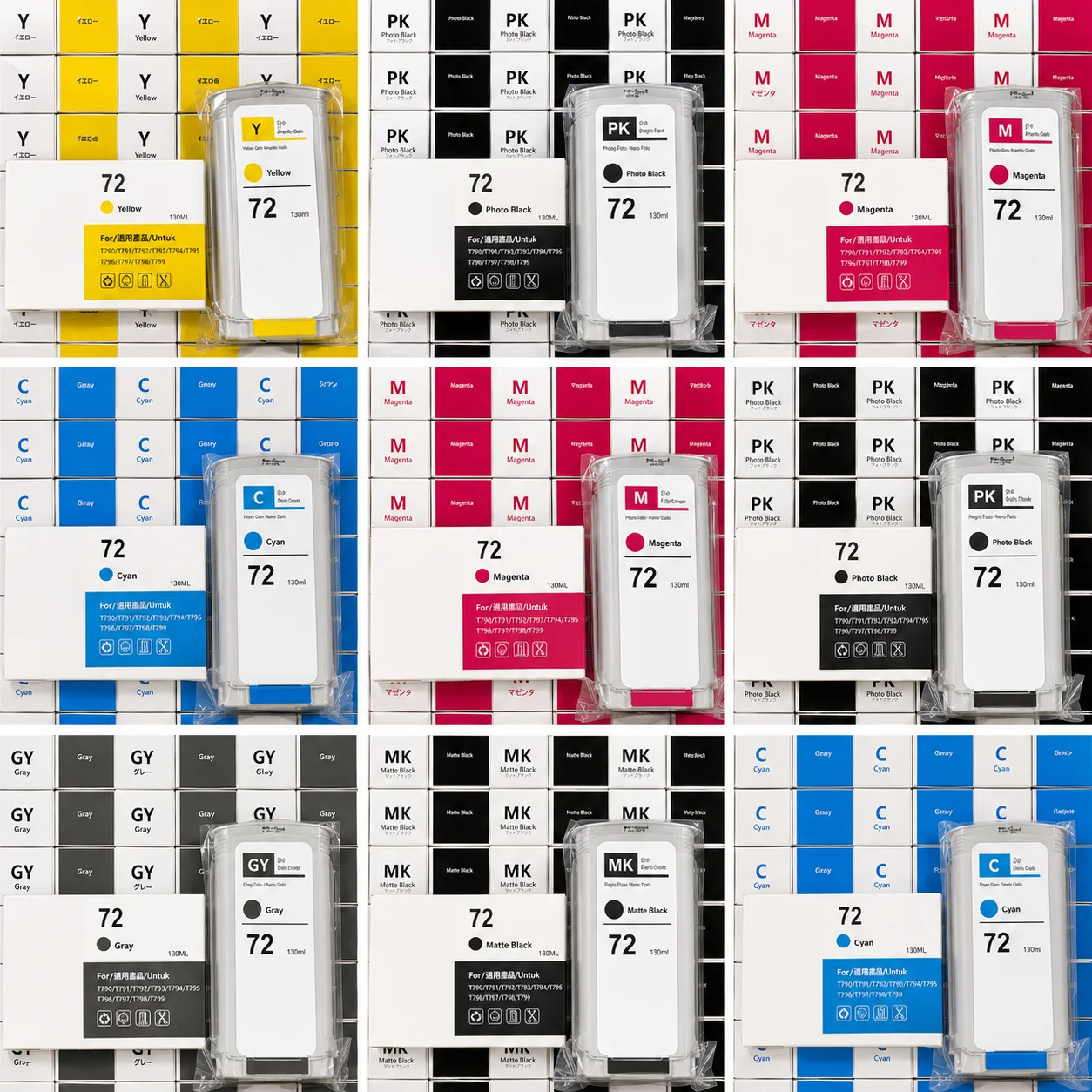72 ink For hp72 Ink Cartridge Compatible for HP With Chip T610 T620 T770 T790 T795 T1100 T1120 T1200 T1300 T2300 130ml