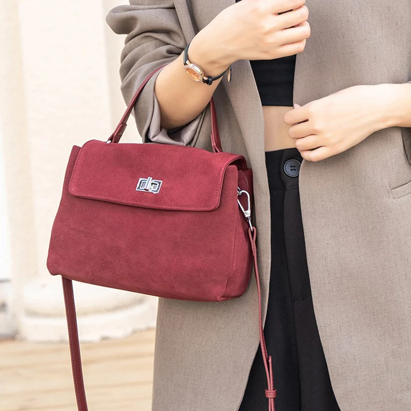 Girls High Quality Commute Messenger Bags Women Natural Suede Leather Handbag Girls Luxury Design Genuine Leather Shoulder Bags